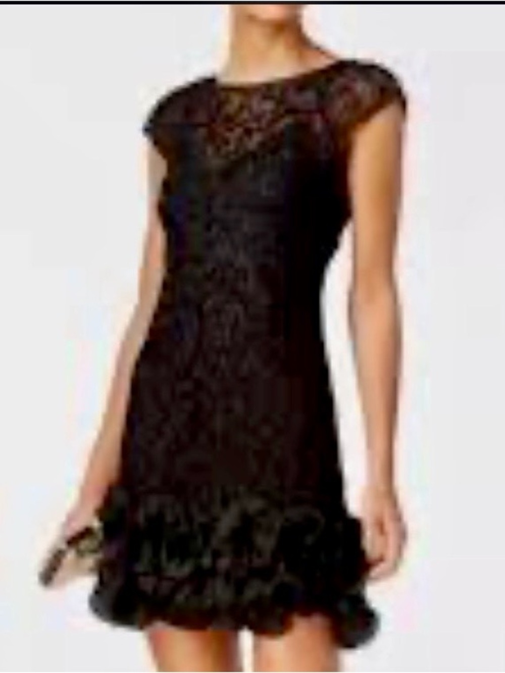 GUESS Womens Floral Lace Ruffled Hem Sheath Cocktail Dress Black Size 10